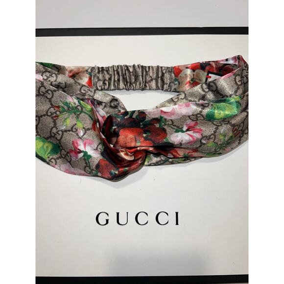 Gucci blooms silk headband wrap elastic accessory GG floral print NEW - Picture 2 of 3